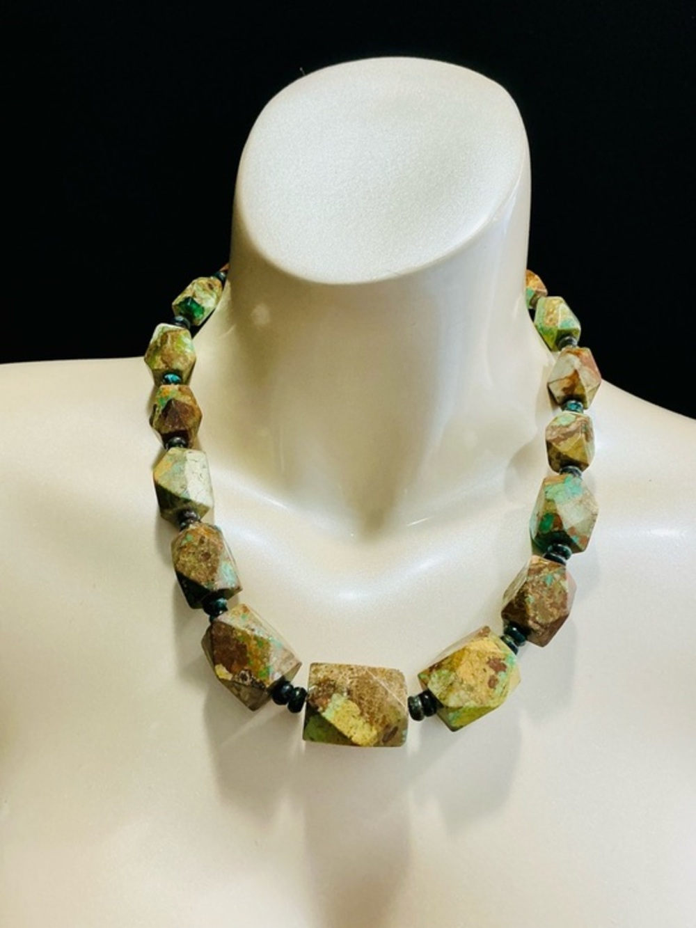 VTG JAY KING DTR 925 TURQUOISE NECKLACE GR BR HUGE CHUNKY FACETED GEOMETRICAL